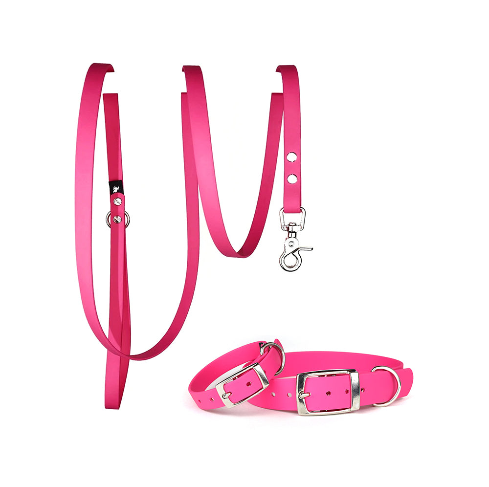 Waterproof Dog Collar & Lead Set in Pink