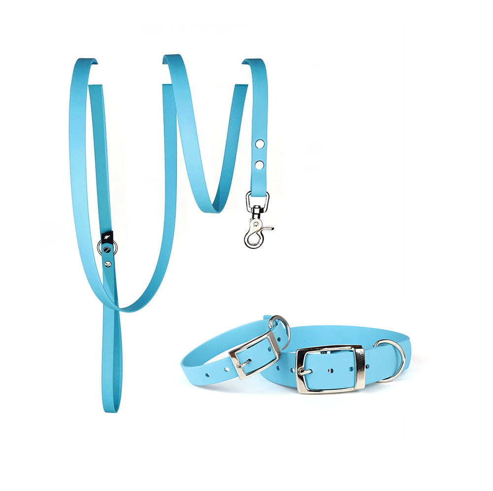 Waterproof Dog Collar & Lead Set in Sky Blue