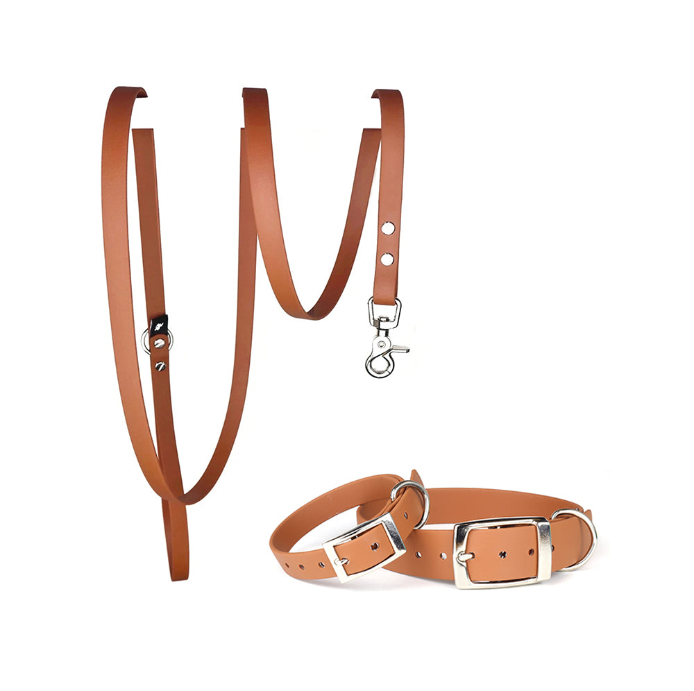 Waterproof Dog Collar & Lead Set in Tan